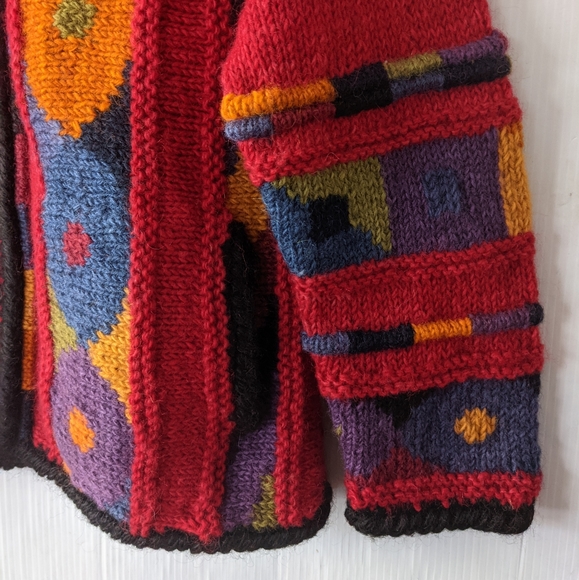 VINTAGE boho red chunky knit cardigan sweater - Picture 8 of 10